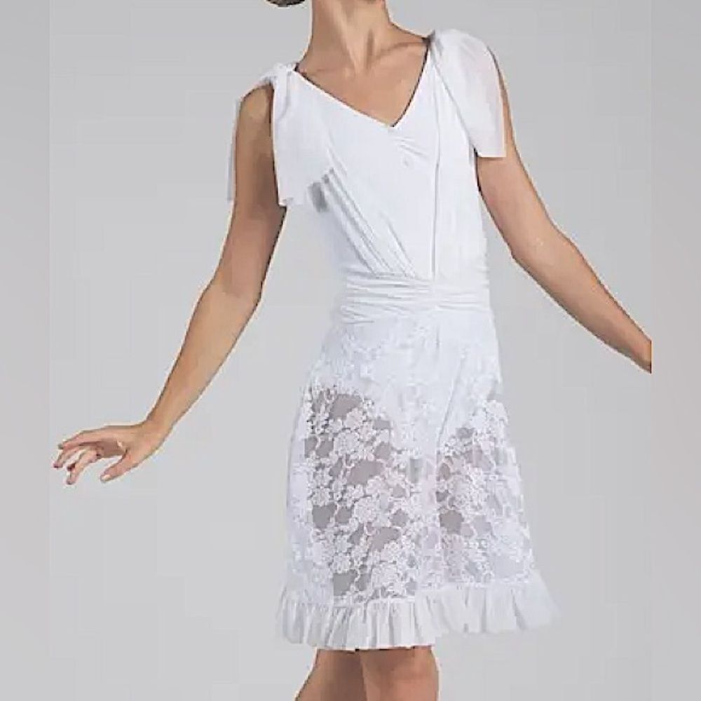 WEISSMAN solo Dance Costume lyrical white Open Back Mesh Overlay Dress D11780 MA